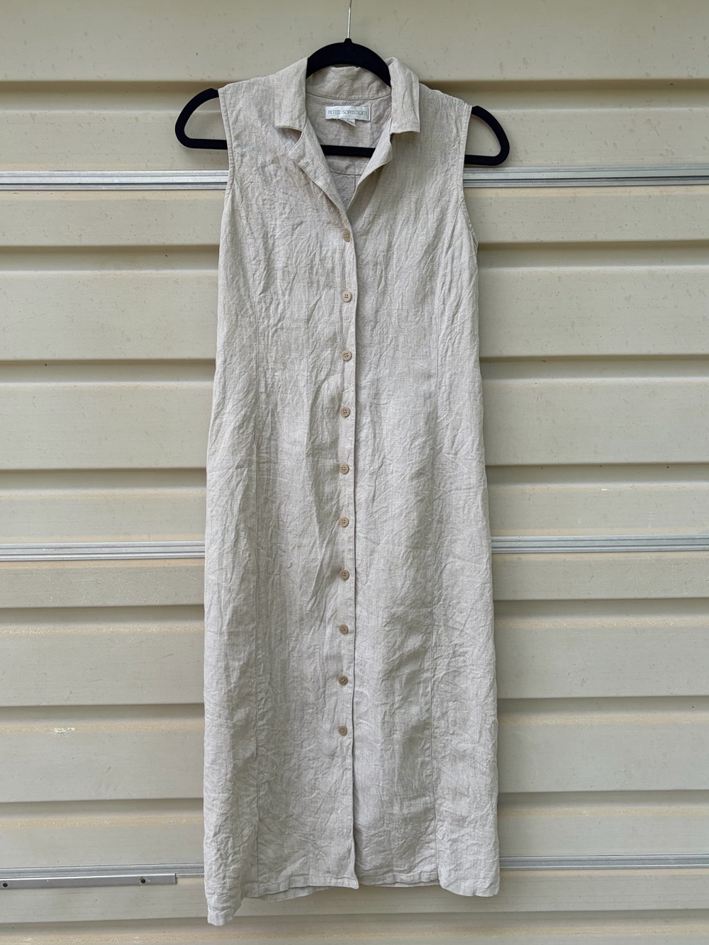100% linen Petite Sophisticate Sleeveless collared Button-Front Maxi Dress